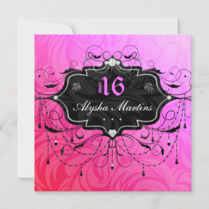 Sweet 16 Birthday Jewel Chandelier Frame PInk 3 Invitation