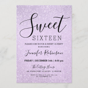 Sweet 16 Birthday Lavender Glitter Look Paint Invitation