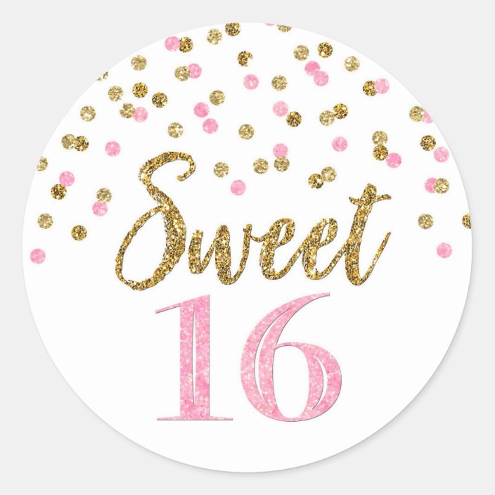 Sweet 16 Birthday Light Pink Gold Confetti Classic Round Sticker ...