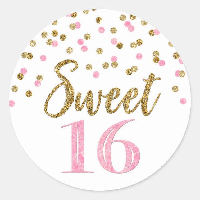 Sweet 16 Birthday Light Pink Gold Confetti Classic Round Sticker (Front)