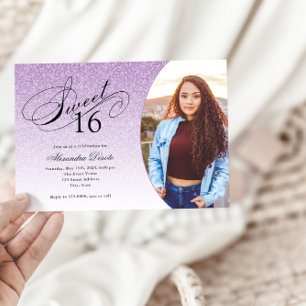 Sweet 16 Birthday Light Purple Glitter Glam Photo  Invitation