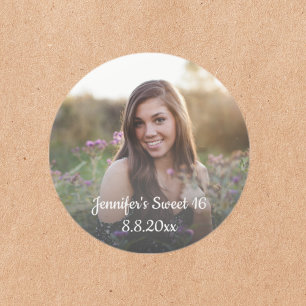 sweet 16 birthday minimal faded photo classic round sticker