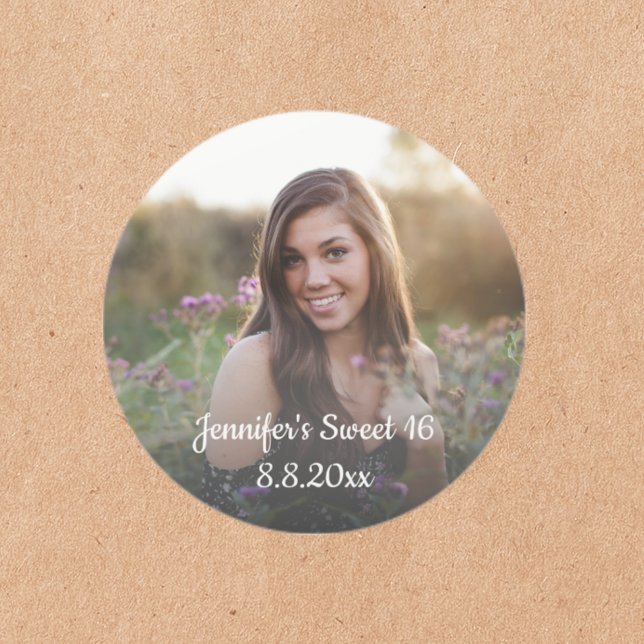  sweet 16 birthday minimal faded photo classic round sticker (Creator Uploaded)