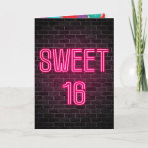 Sweet 16 Birthday Neon Sign on brick Card