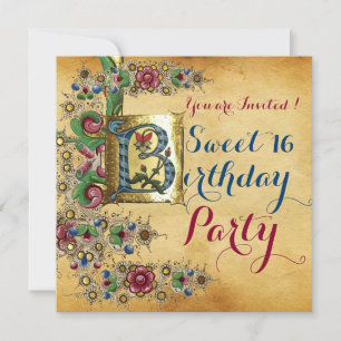 SWEET 16  BIRTHDAY PARTY ANTIQUE FLORAL PARCHMENT INVITATION