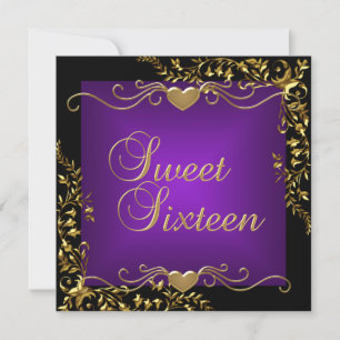 Sweet 16 Birthday Party Black Gold Deep Purple Invitation