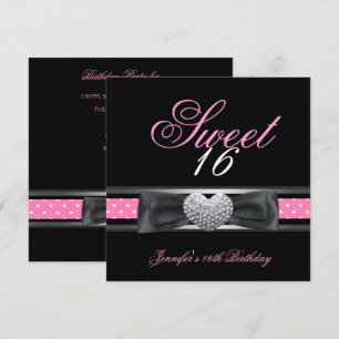 Sweet 16 Birthday Party Black Pink White Spot 3 Invitation