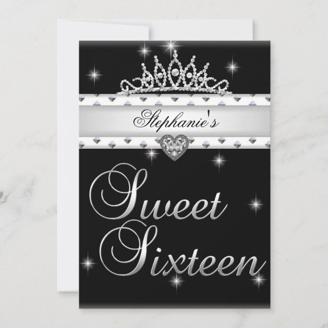 Sweet 16 Birthday Party Black White Tiara Custom I Invitation (Front)