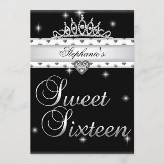 Sweet 16 Birthday Party Black White Tiara Custom I Invitation