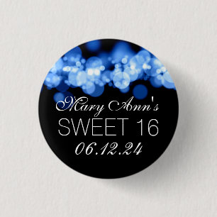 Sweet 16 Birthday Party Blue Bokeh Lights 3 Cm Round Badge