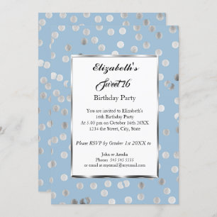 Sweet 16 Birthday Party Blue Party Silver Bubbles Invitation