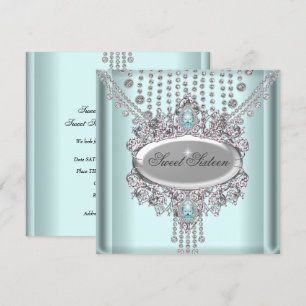 Sweet 16 Birthday Party Blue White Diamonds Invitation
