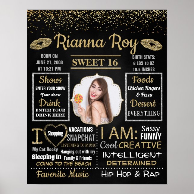 Sweet 16 Birthday Party chalkboard sign board (Front)