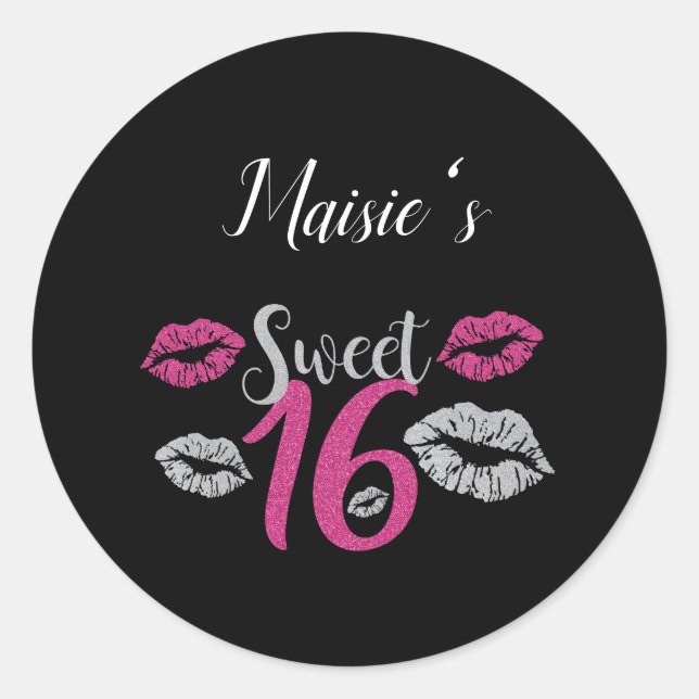 Sweet 16 birthday party favor sticker (Front)