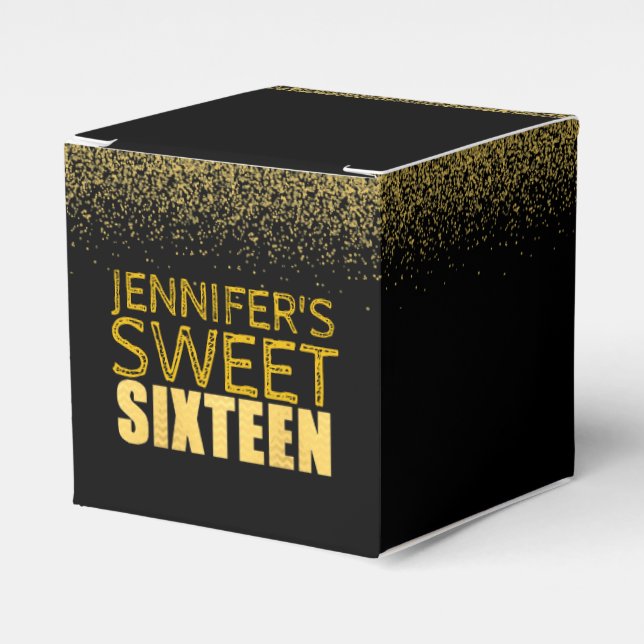 Sweet 16 Birthday Party Favour Box Fx Gold Glitter (Front Side)