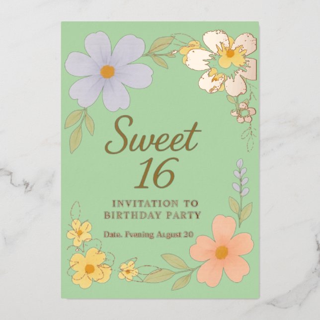 sweet 16 birthday party floral invition  (Front)