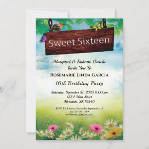 Sweet 16 Birthday Party Flowers Butterflies Custom Invitation