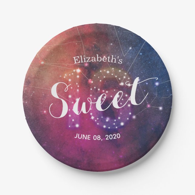 Sweet 16 Birthday Party Galaxy Star Constellations Paper Plate (Front)
