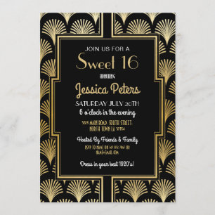 Sweet 16 Birthday Party Gatsby Art Deco Gold 16th Invitation