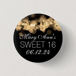 Sweet 16 Birthday Party Gold Bokeh Lights 3 Cm Round Badge