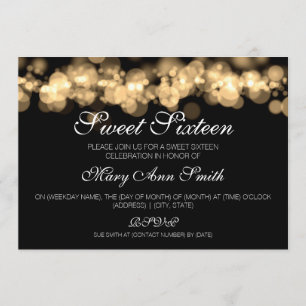 Sweet 16 Birthday Party Gold Bokeh Lights Invitation