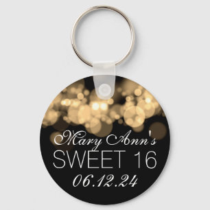 Sweet 16 Birthday Party Gold Bokeh Lights Key Ring