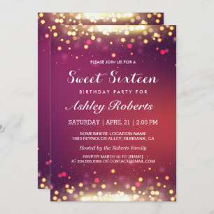 Sweet 16 Birthday Party Gold Shimmer Sparkles Invitation