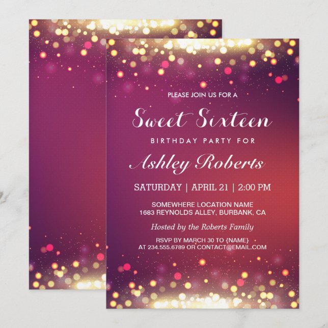 Sweet 16 Birthday Party Gold Shimmer Sparkles Invitation (Front/Back)