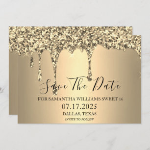 Sweet 16 Birthday Party Gold Sparkle Glitter Drips Save The Date
