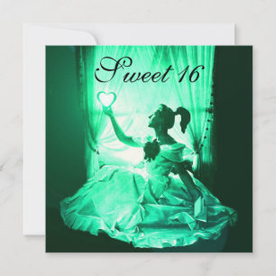 SWEET 16 BIRTHDAY PARTY,GREEN YELLOW BLACK DAMASK INVITATION