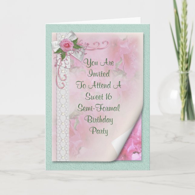 Sweet 16 Birthday party invitation Victorian rose (Front)