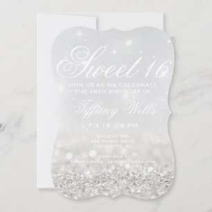 Sweet 16 Birthday Party Invite   Silver Glitterry 