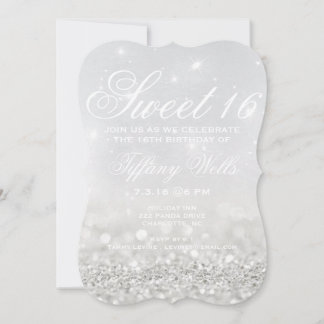 Sweet 16 Birthday Party Invite | Silver Glitterry 