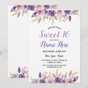 Sweet 16 Birthday Party Lavender Flowers Floral Invitation