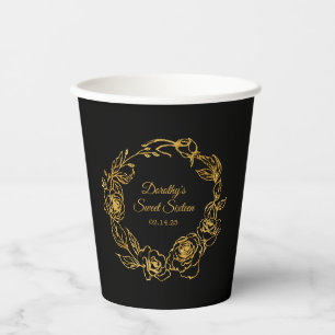 Sweet 16 Birthday Party Luxe Gold Rose Black Paper Cups