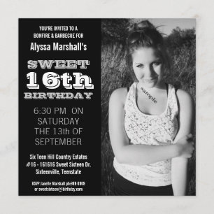 Sweet 16 Birthday Party Mod Black and White Invitation