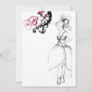 SWEET 16 BIRTHDAY PARTY MONOGRAM Red Black Swirls Invitation