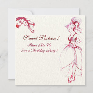 SWEET 16 BIRTHDAY PARTY MONOGRAM Red Pink Swirls Invitation