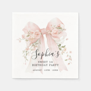 Sweet 16 Birthday Party Pink Bow Roses Cocktail Napkin