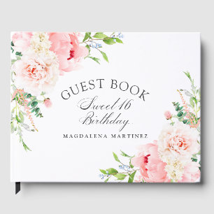 Sweet 16 Birthday Party Pink Floral Custom Guest Book