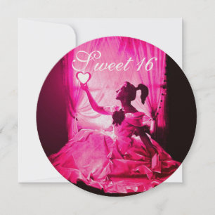 SWEET 16 BIRTHDAY PARTY,PINK FUCHSIA BLACK DAMASK INVITATION