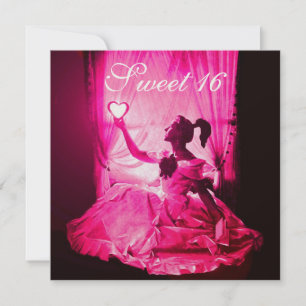 SWEET 16 BIRTHDAY PARTY,PINK FUCHSIA BLACK DAMASK INVITATION