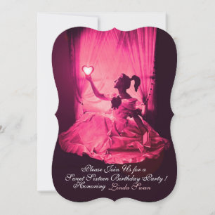 SWEET 16 BIRTHDAY PARTY,PINK FUCHSIA BLACK DAMASK INVITATION