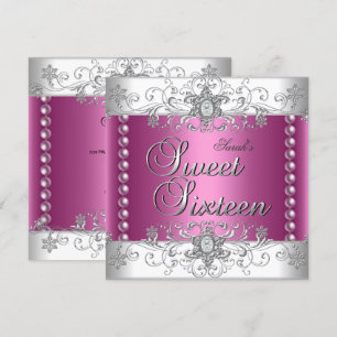 Sweet 16 Birthday Party Pink Pearl White Diamond Invitation