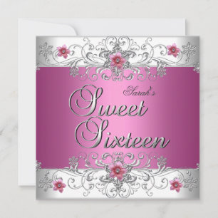Sweet 16 Birthday Party Pink White Diamond Invitation