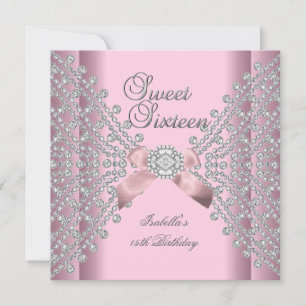 Sweet 16 Birthday Party Pink White Diamonds Invitation
