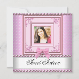 Sweet 16 Birthday Party Pink White Pearl Photo 2 Invitation