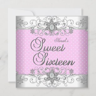 Sweet 16 Birthday Party Pink White Polka Dots Invitation