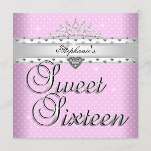 Sweet 16 Birthday Party Pink White Spots Tiara Invitation
