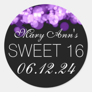 Sweet 16 Birthday Party Purple Bokeh Lights Classic Round Sticker